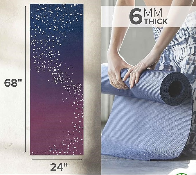 Yoga Mat - Premium 6mm Print Extra Thick Non Slip Exercise & Fitness Mat for All Types of Yoga, Pilates & Floor Workouts (68"L x 24"W x 6mm Thick)