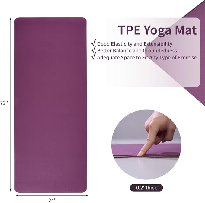 Non-Slip Yoga Mat, 72"x24" Extra-Long Pilates Mats for Hot Yoga, Floor Workouts, Lightweight Fitness Mat for Women & Men