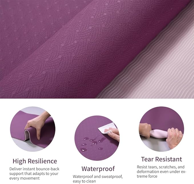 Non-Slip Yoga Mat, 72"x24" Extra-Long Pilates Mats for Hot Yoga, Floor Workouts, Lightweight Fitness Mat for Women & Men