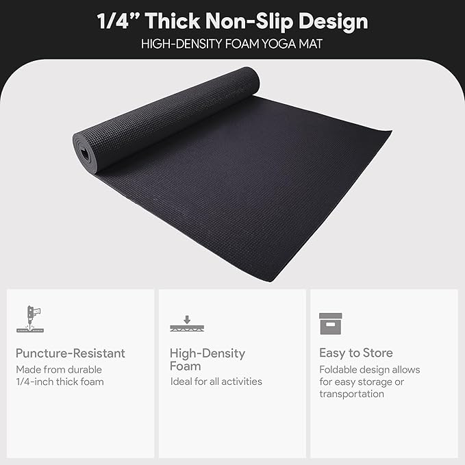 All Purpose 1/4-Inch High Density Anti-Tear Exercise Yoga Mat with Carrying Strap