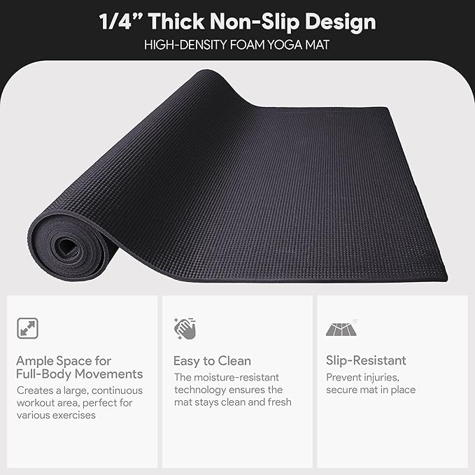 All Purpose 1/4-Inch High Density Anti-Tear Exercise Yoga Mat with Carrying Strap