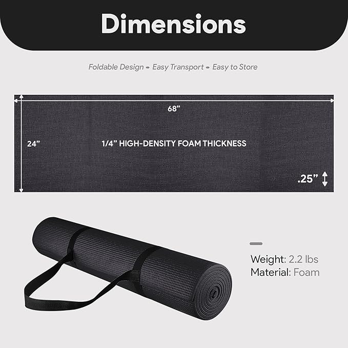 All Purpose 1/4-Inch High Density Anti-Tear Exercise Yoga Mat with Carrying Strap